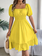 Mette | Women's Square-Neck Puff-Sleeve A-Line Midi Dress