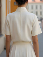 Lentje | Women's Stand Collar Short Sleeve Blouse with Button Front