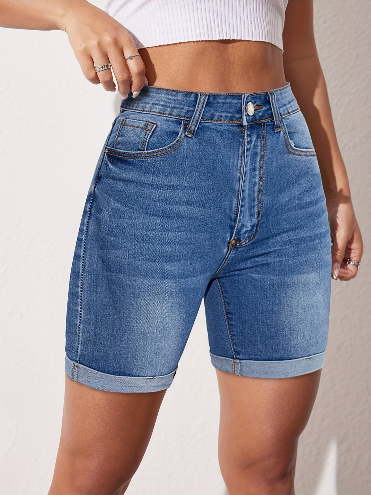 Wijnanda | Women's High-Waist Bermuda Denim Shorts