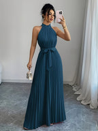 Tara | Women's Cocktail Dress Pleated A-Line Halter Maxi