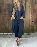 Rieke | Women's Relaxed Long Sleeve Shirt and Wide-Leg Pants Two-Piece Set