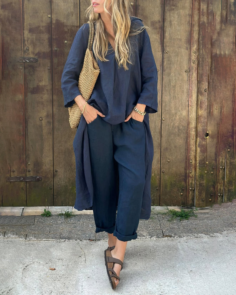 Rieke | Women's Relaxed Long Sleeve Shirt and Wide-Leg Pants Two-Piece Set