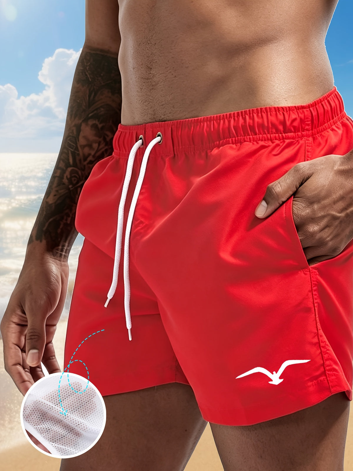 Bent | Men's Seagull Print Drawstring Beach Shorts