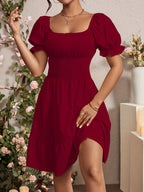 Mieke | Women's Square-Neck Puff-Sleeve A-Line Midi Dress