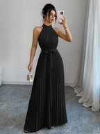 Tara | Women's Cocktail Dress Pleated A-Line Halter Maxi