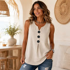 Isbeth | Women's V-Neck Button-Front Sleeveless Tank Top
