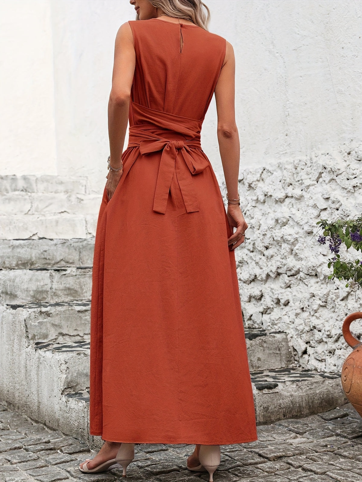 Klara | Women's Sleeveless Belted A-Line Maxi Dress