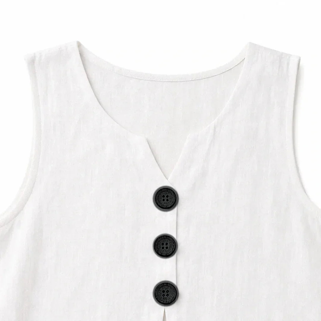 Isbeth | Women's V-Neck Button-Front Sleeveless Tank Top