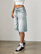 Rosemarie | Women's High-Waisted Wide-Leg Knee-Length Denim Shorts