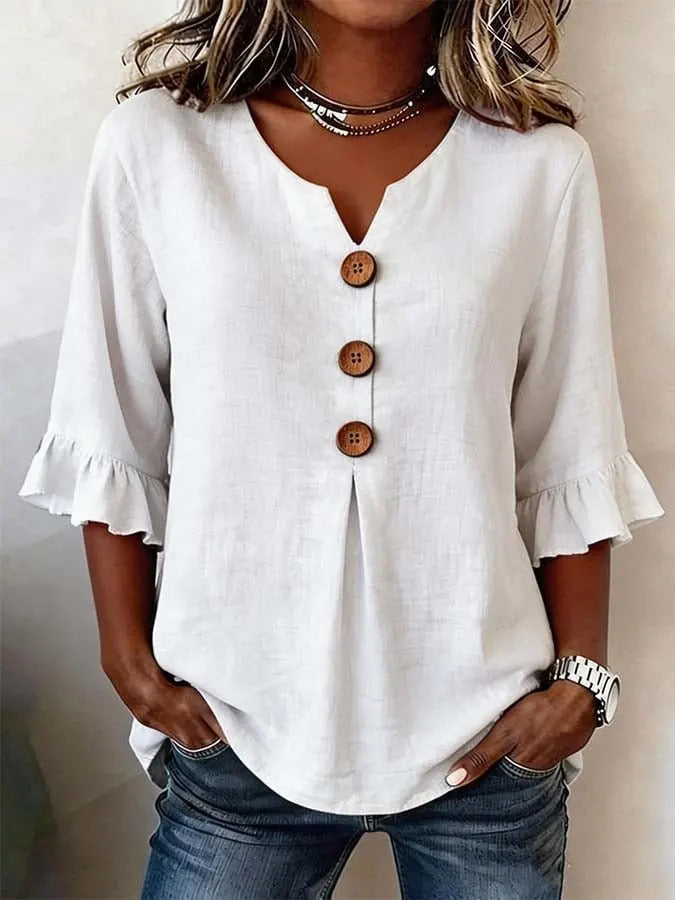 Marit | Women's Ruffle Sleeve V-Neck Blouse