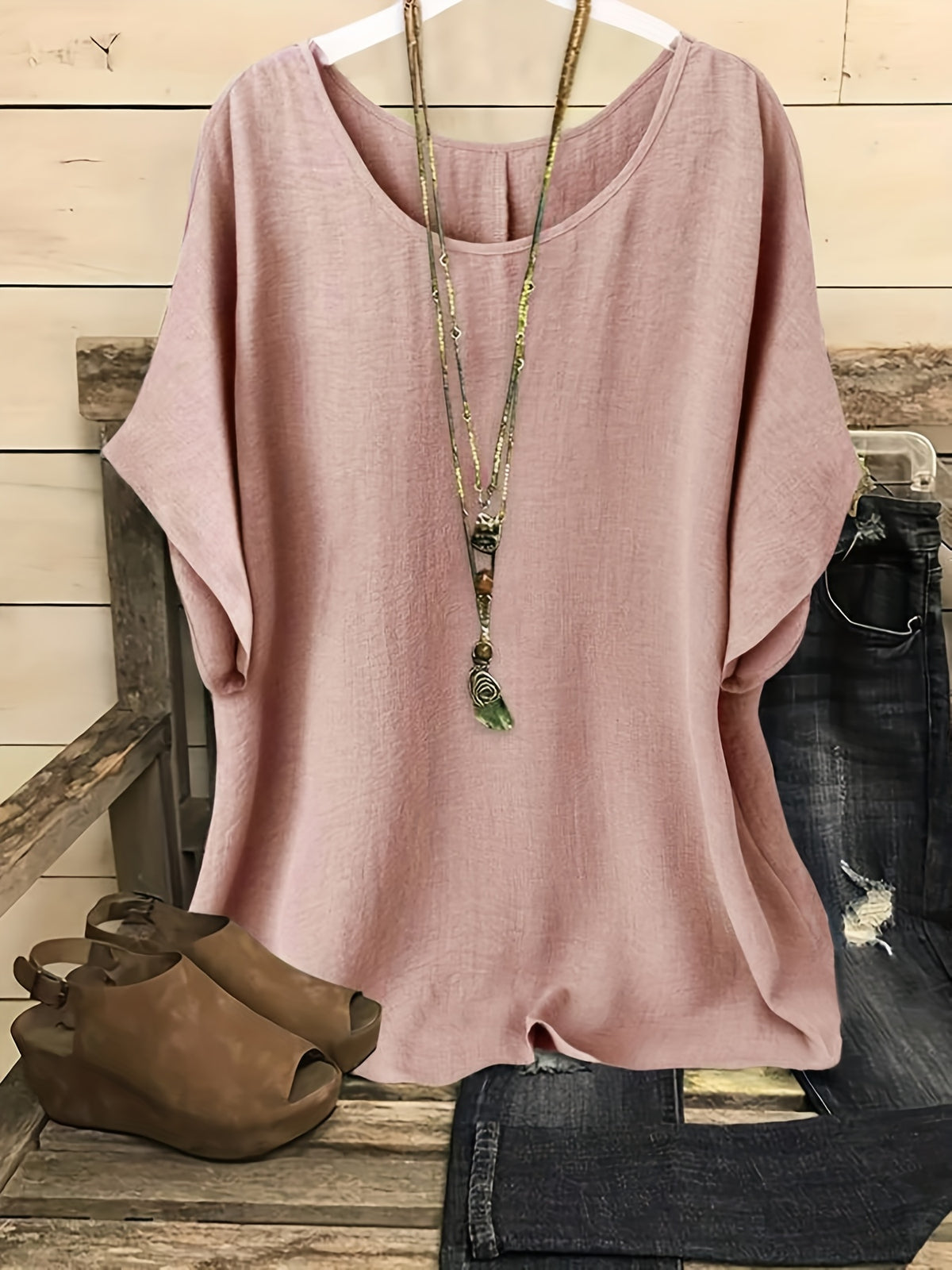 Maud | Women's Oversized Batwing-Sleeve Round-Neck Top