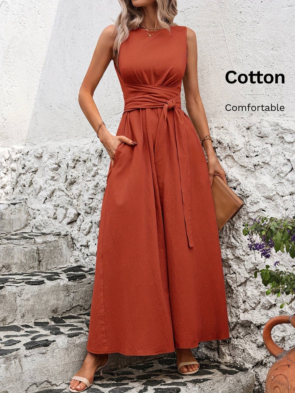 Klara | Women's Sleeveless Belted A-Line Maxi Dress