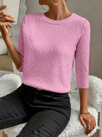 Kristin | Women's Ribbed Crew Neck Three-Quarter Sleeve Sweater