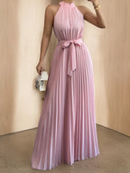 Tara | Women's Cocktail Dress Pleated A-Line Halter Maxi