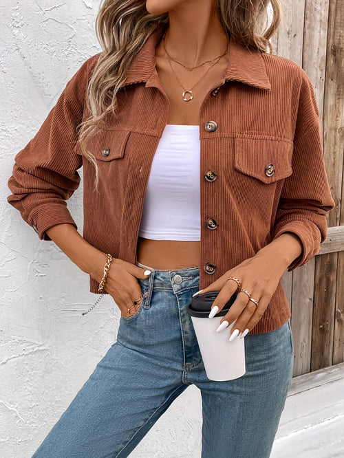 Christiane | Women's Ribbed Button-Front Cropped Jacket