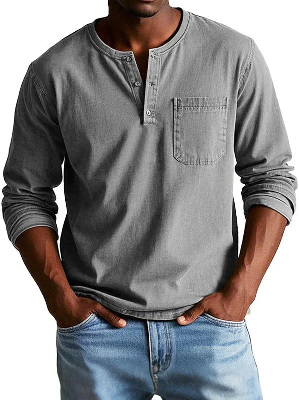 Damian | Men's Relaxed-Fit Henley Long Sleeve Shirt