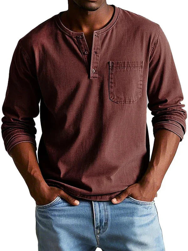 Damian | Men's Relaxed-Fit Henley Long Sleeve Shirt