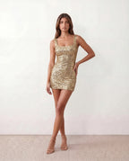 Britta | Women's Sequin Square Neck Bodycon Mini Dress