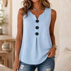 Isbeth | Women's V-Neck Button-Front Sleeveless Tank Top
