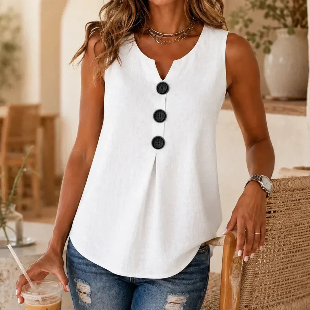 Isbeth | Women's V-Neck Button-Front Sleeveless Tank Top