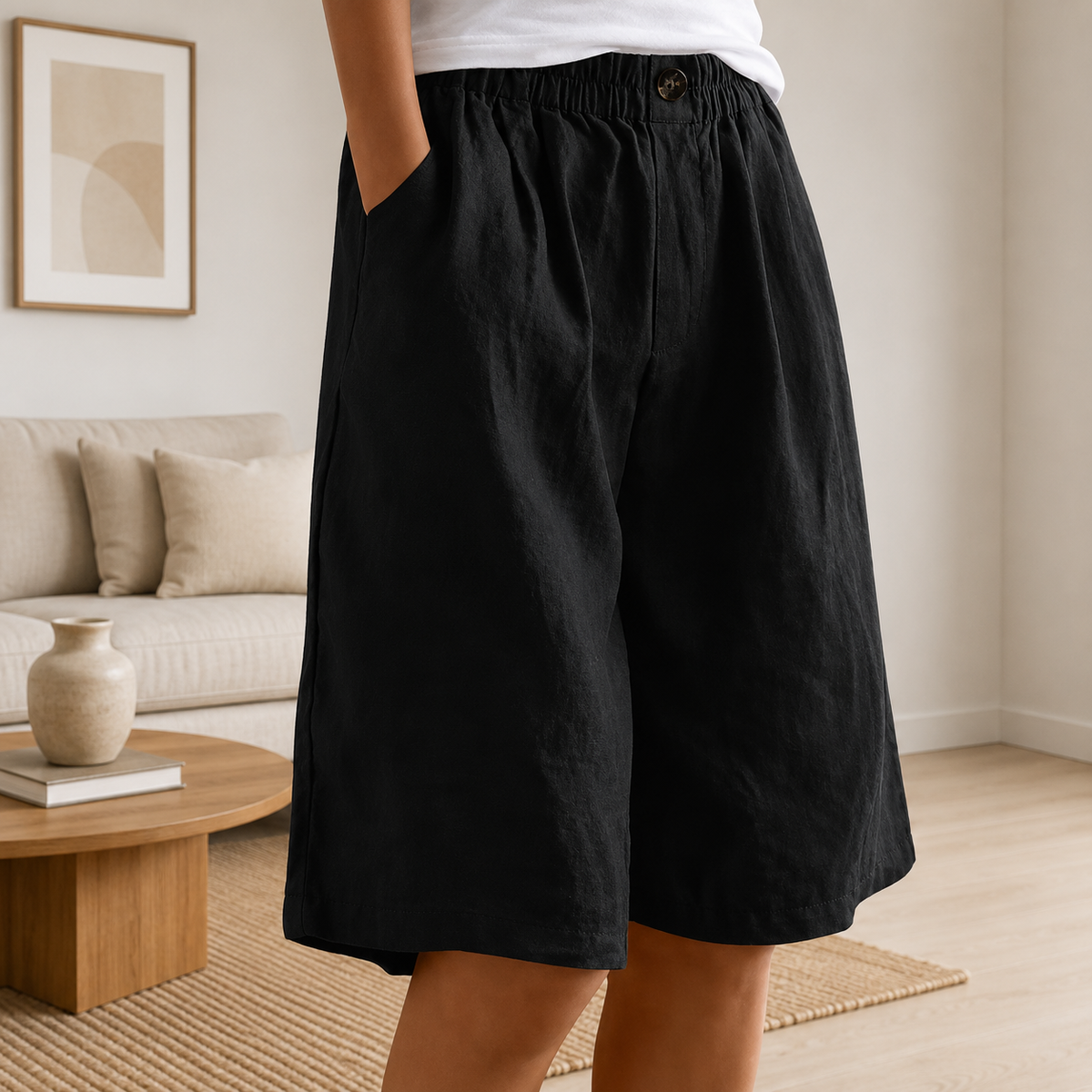 Priya | Women's High-Waist Relaxed-Fit Shorts with Side Pockets