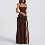 Evelyne | Women's Draped V-Neck Maxi Dress with Side Slit
