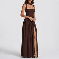 Evelyne | Women's Draped V-Neck Maxi Dress with Side Slit