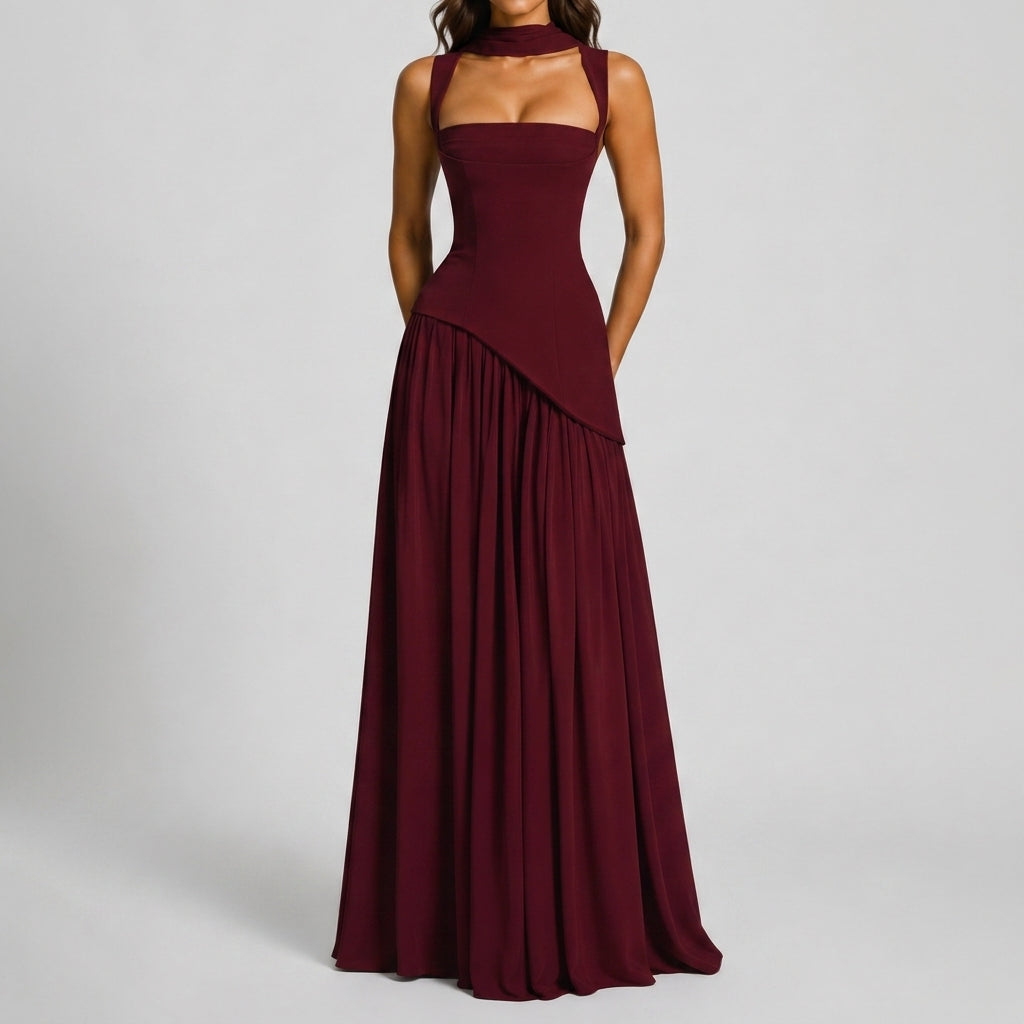Evelyne | Women's Draped V-Neck Maxi Dress with Side Slit