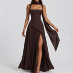 Evelyne | Women's Draped V-Neck Maxi Dress with Side Slit