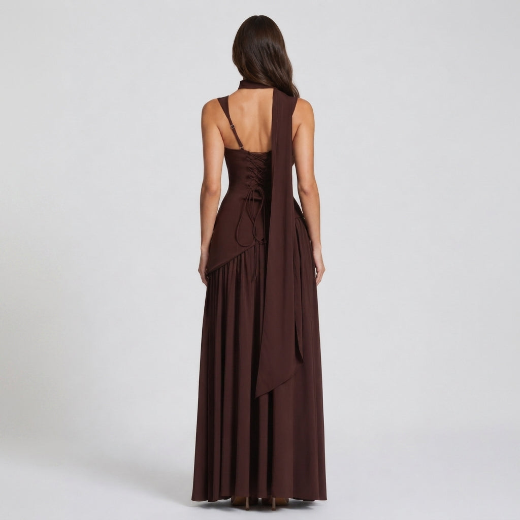 Evelyne | Women's Draped V-Neck Maxi Dress with Side Slit