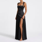 Evelyne | Women's Draped V-Neck Maxi Dress with Side Slit