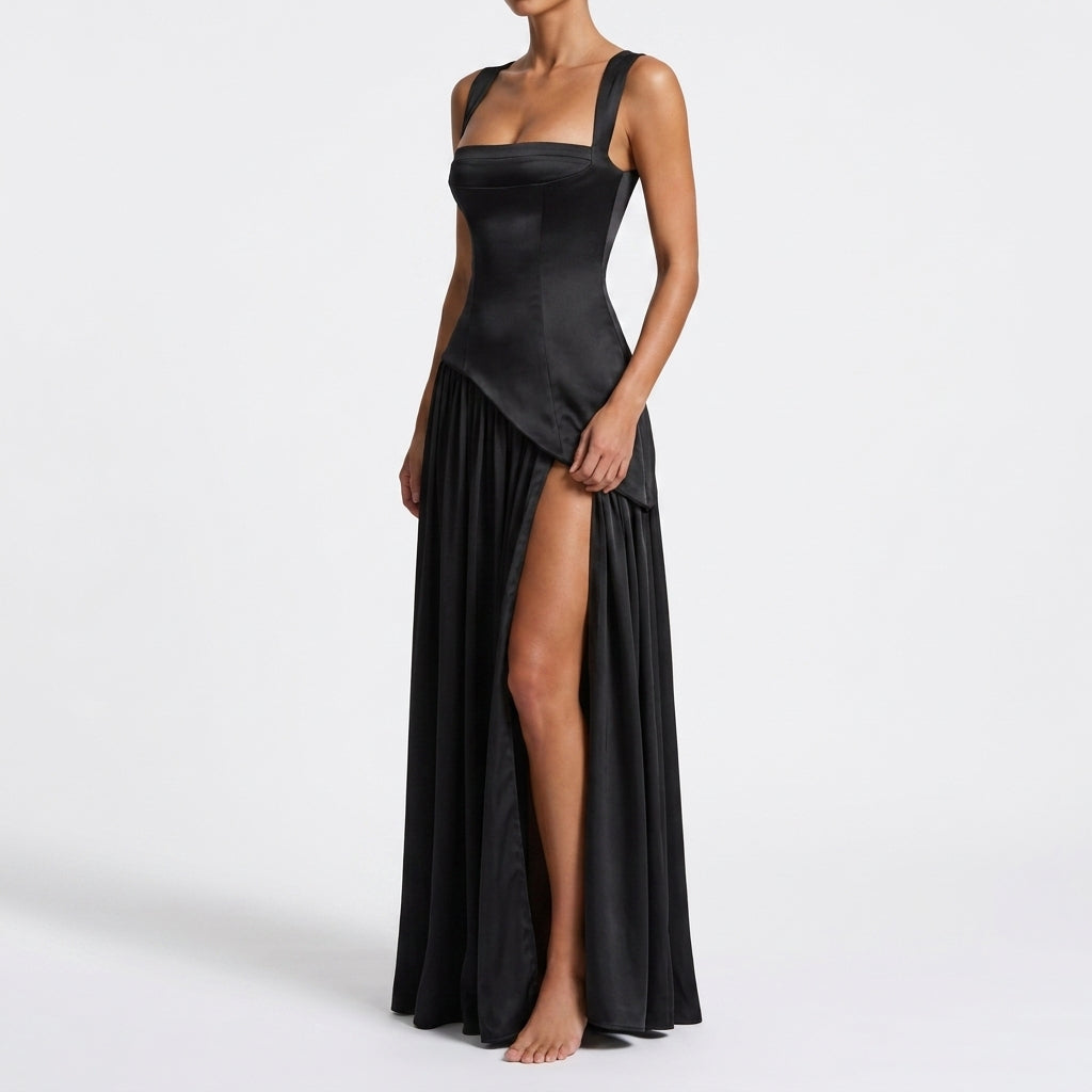 Evelyne | Women's Draped V-Neck Maxi Dress with Side Slit