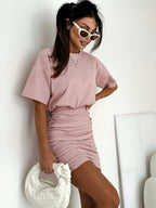 Sepideh | Women's Ruched Bodycon Mini Dress with Round Neck