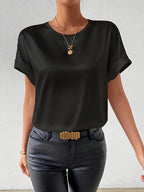 Annelotte | Women's Short Sleeve Crew Neck Satin Blouse