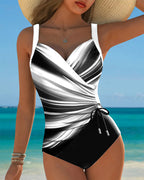 Anke | Women's Colour-Block One-Piece Swimsuit with Lace-Up Detail