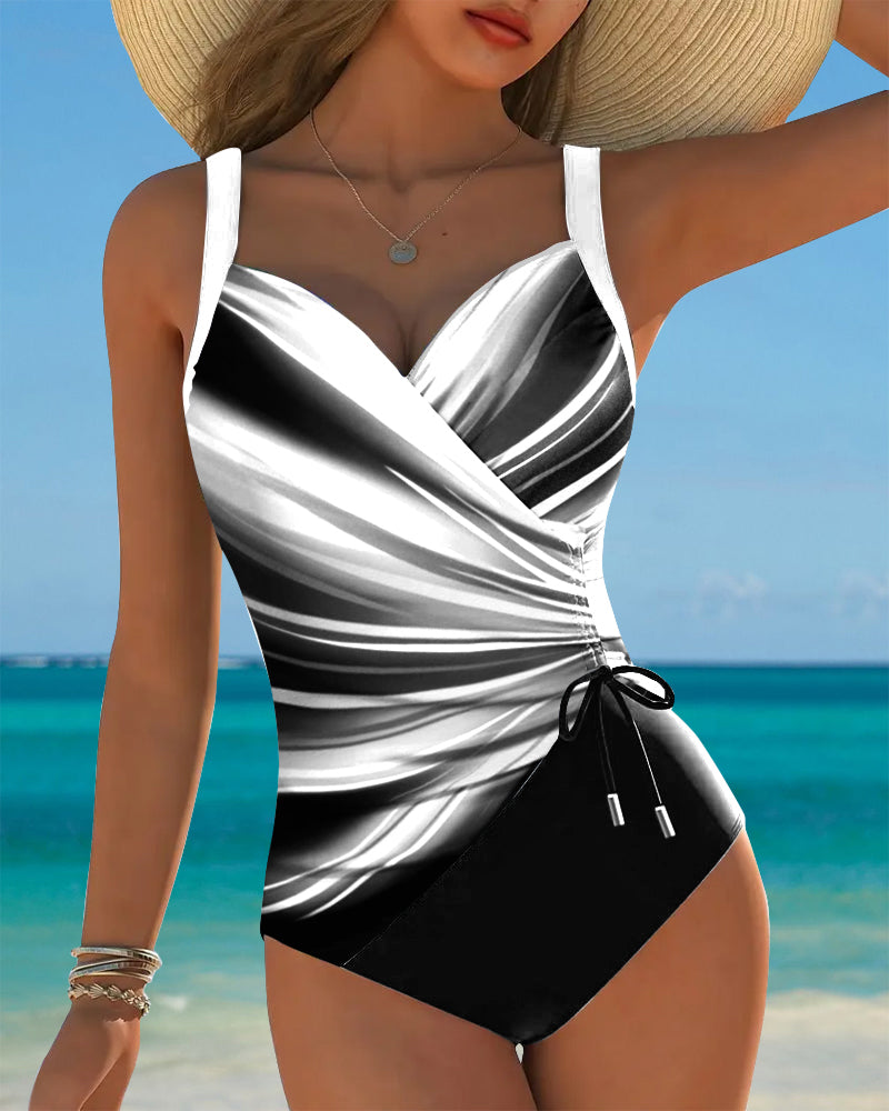 Anke | Women's Colour-Block One-Piece Swimsuit with Lace-Up Detail