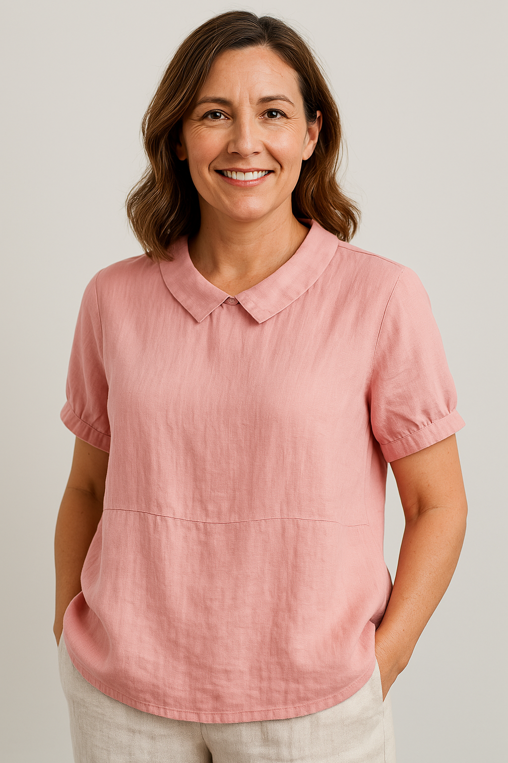 Rhiannon | Women's Rounded Collar Short Sleeve Blouse