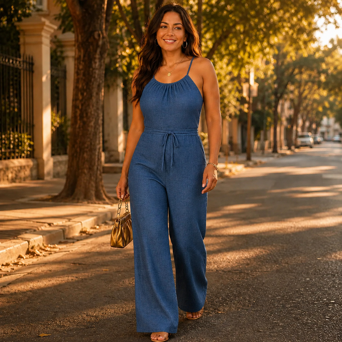Laura | Women's Halter Wide-Leg Drawstring Jumpsuit