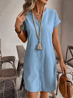 Simone | Women's Button-Front V-Neck Mini Dress