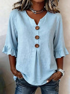 Marit | Women's Ruffle Sleeve V-Neck Blouse – Weekend Errands