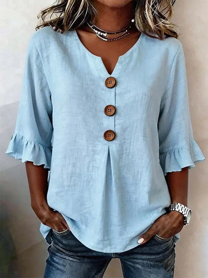 Marit | Women's Ruffle Sleeve V-Neck Blouse – Weekend Errands