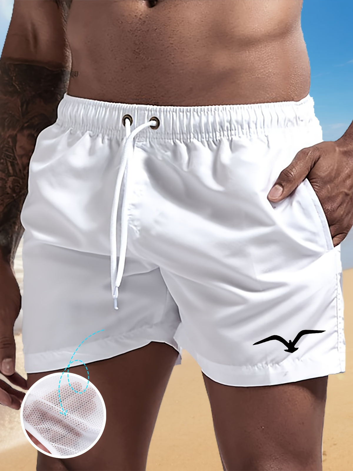 Bent | Men's Seagull Print Drawstring Beach Shorts