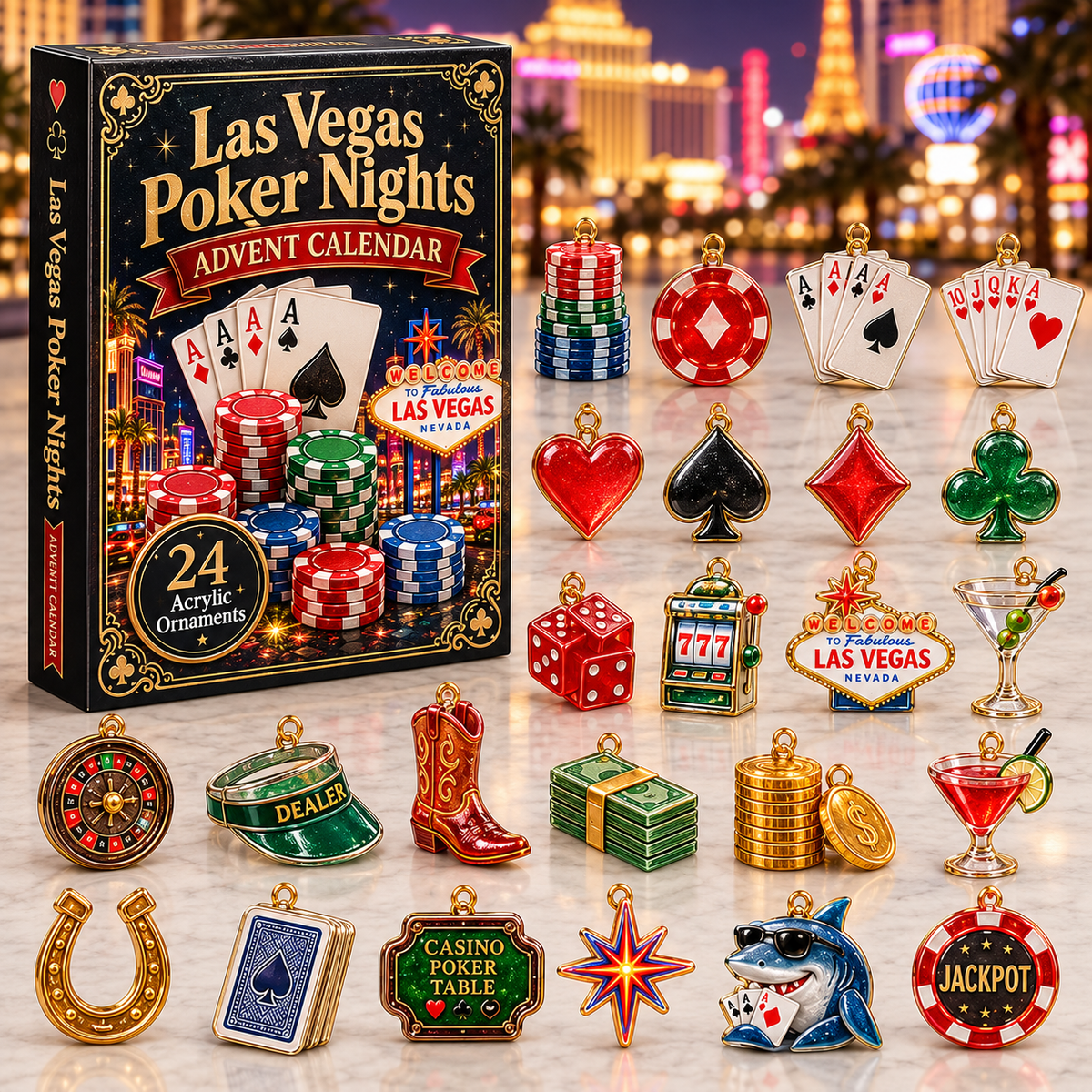 Tialda | Las Vegas Poker Advent Calendar Christmas Gift Ornaments