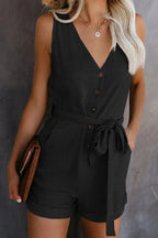 Lucia | Women's V-Neck Belted Jumpsuit with Pockets