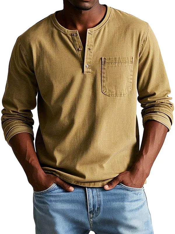Damian | Men's Relaxed-Fit Henley Long Sleeve Shirt
