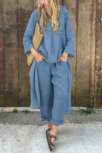 Rieke | Women's Relaxed Long Sleeve Shirt and Wide-Leg Pants Two-Piece Set