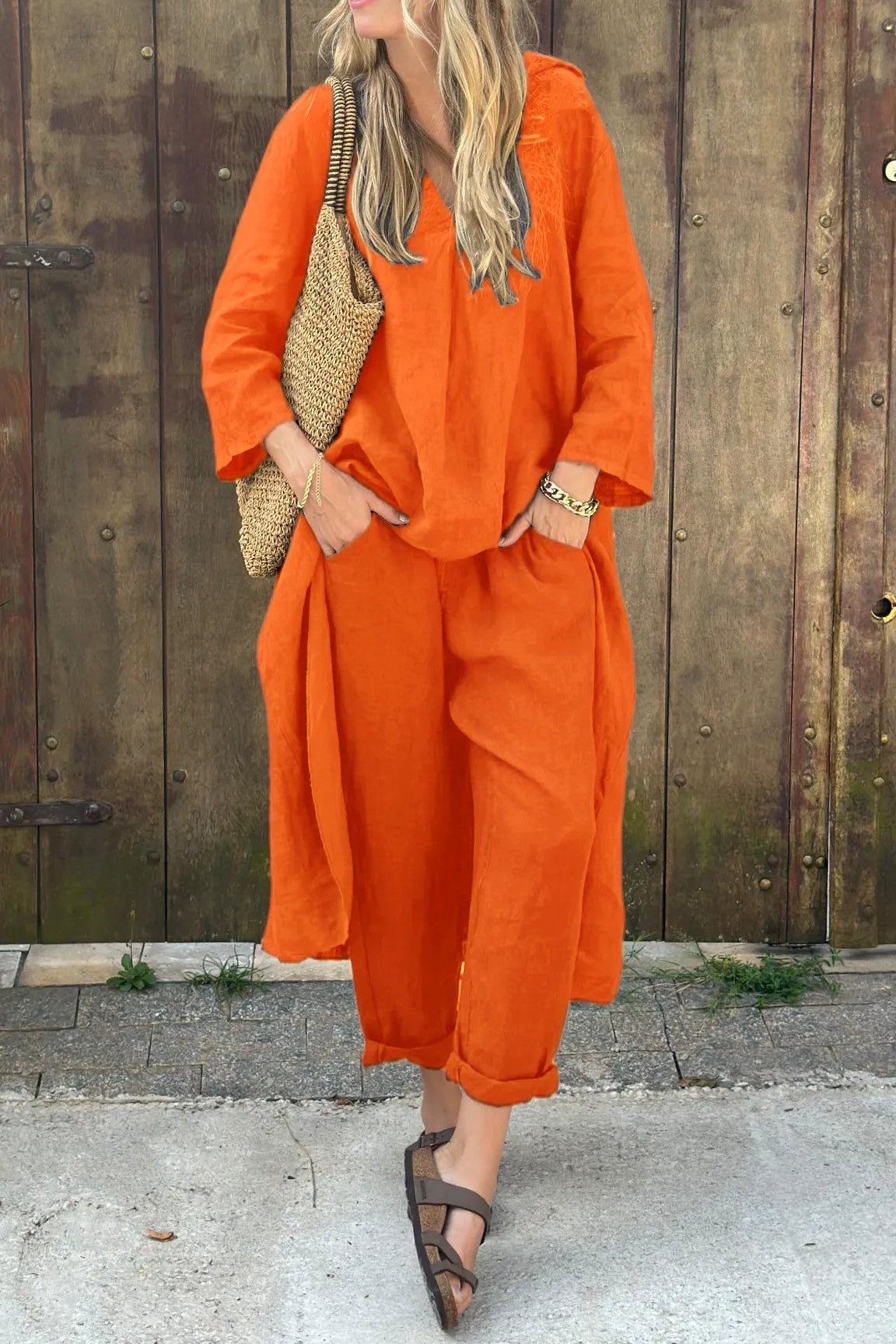 Rieke | Women's Relaxed Long Sleeve Shirt and Wide-Leg Pants Two-Piece Set