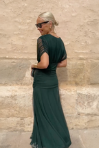 Anette | Women's V-Neck Pleated Waist Maxi Dress
