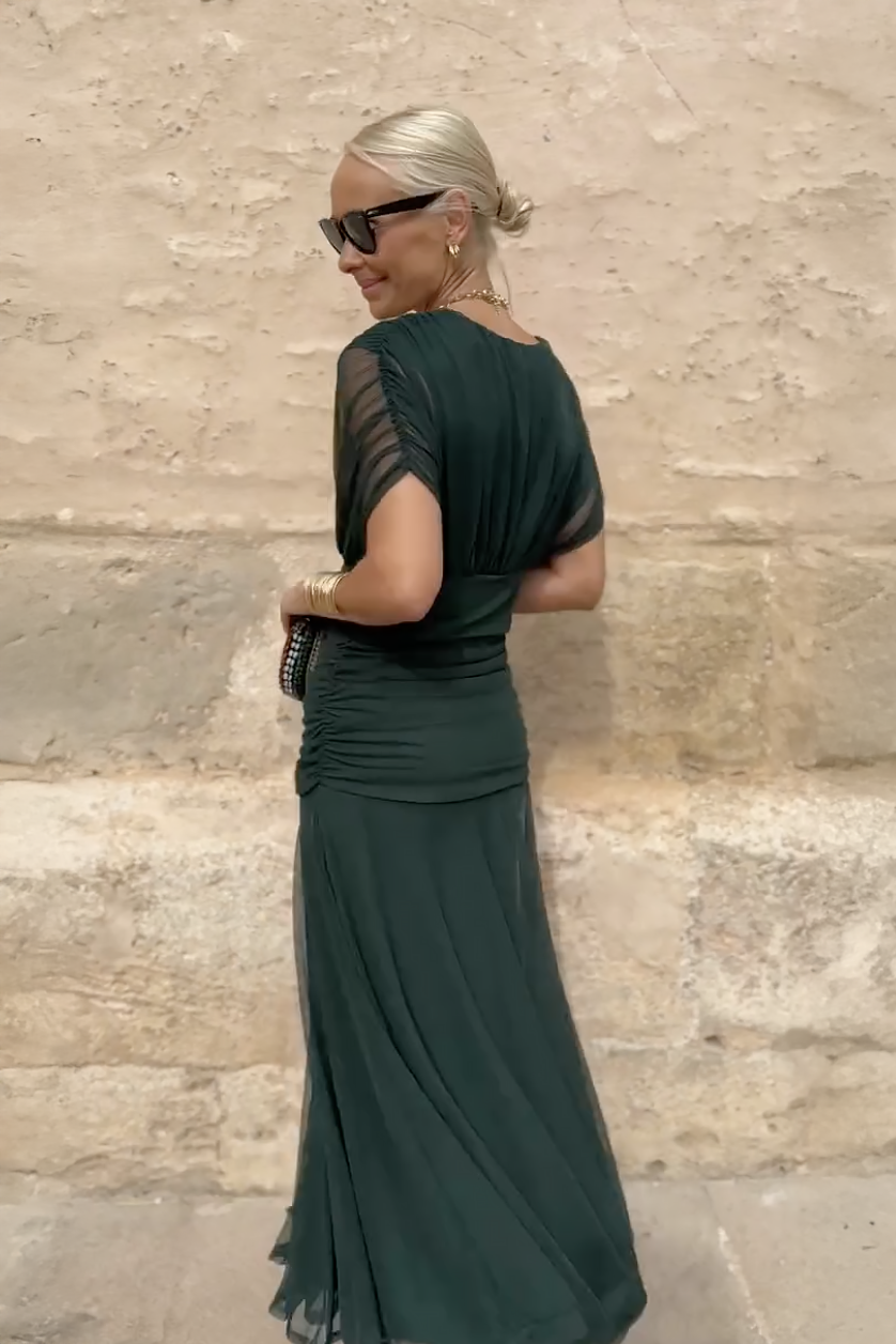 Anette | Women's V-Neck Pleated Waist Maxi Dress