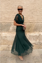 Anette | Women's V-Neck Pleated Waist Maxi Dress